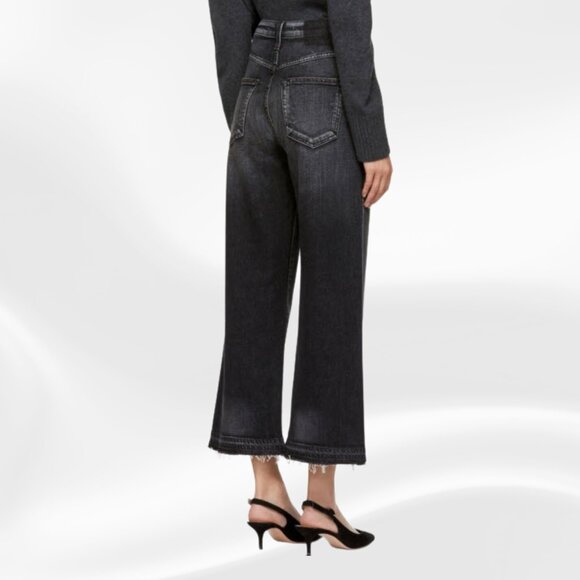 AMO AVA Crop Jeans 29 Raven Black Raw Hem Frayed High Rise Denim USA Made - Picture 4 of 17